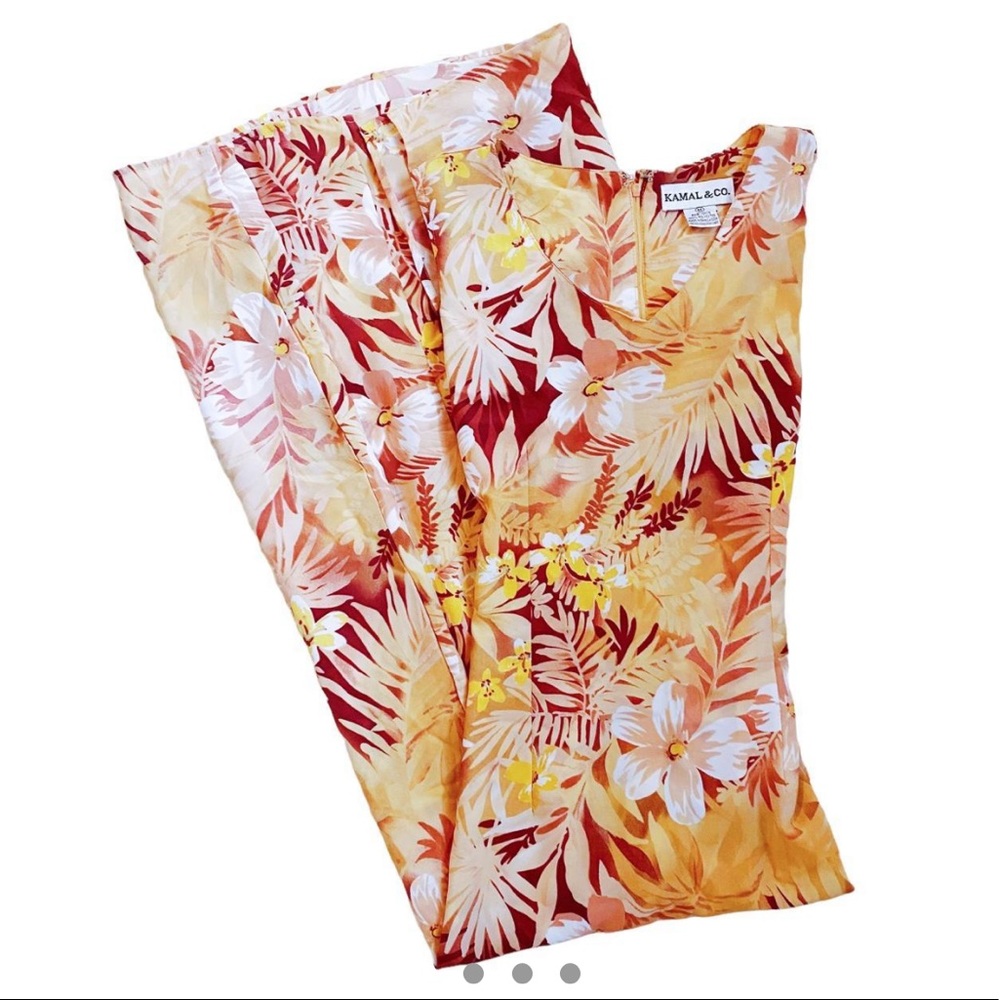 90’S VINTAGE ORANGE FLORAL MIDI DRESS